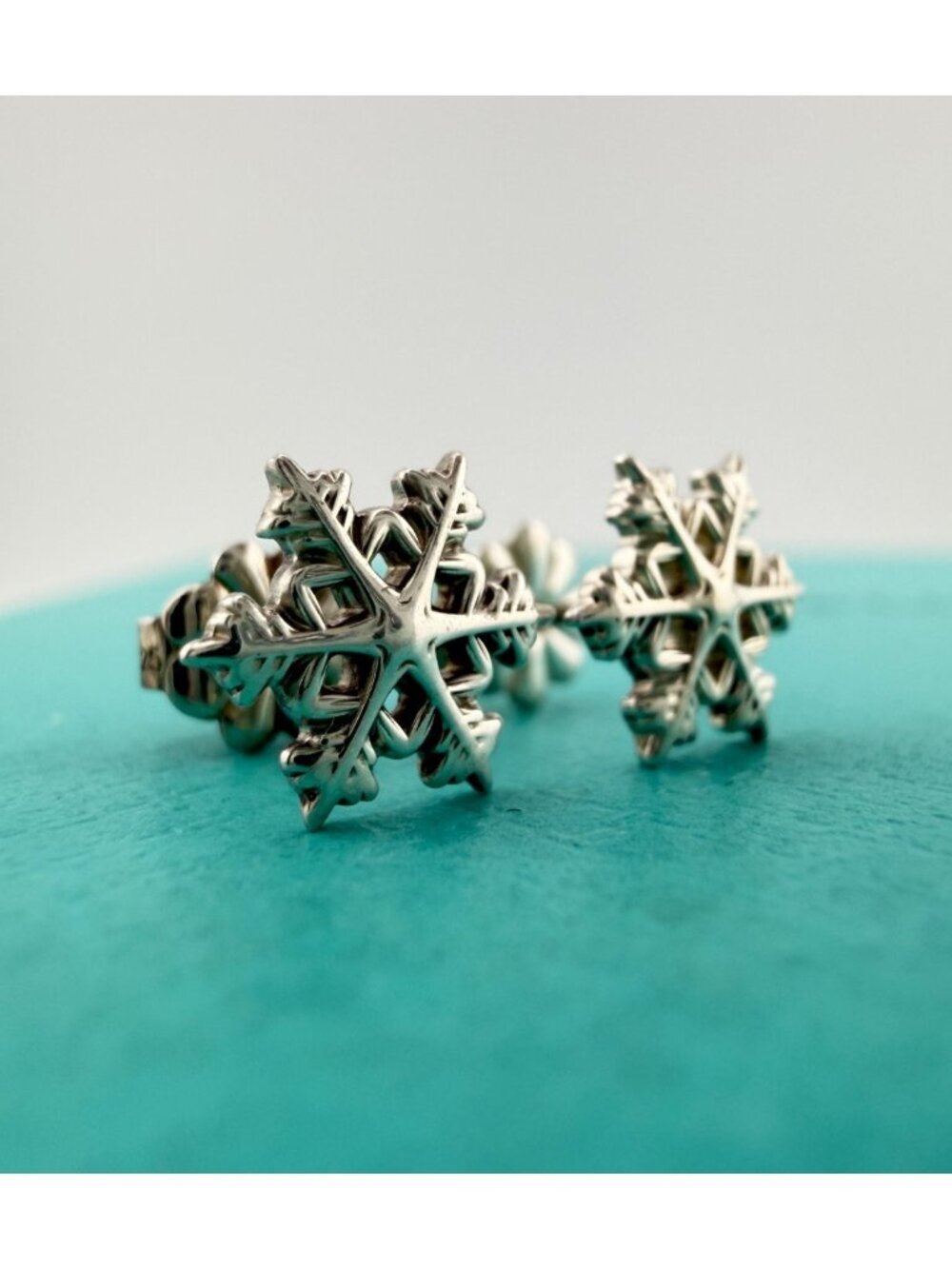 Tiffany & Co. Sterling Silver Snowflake Earrings Post Stud Rare Very Good
